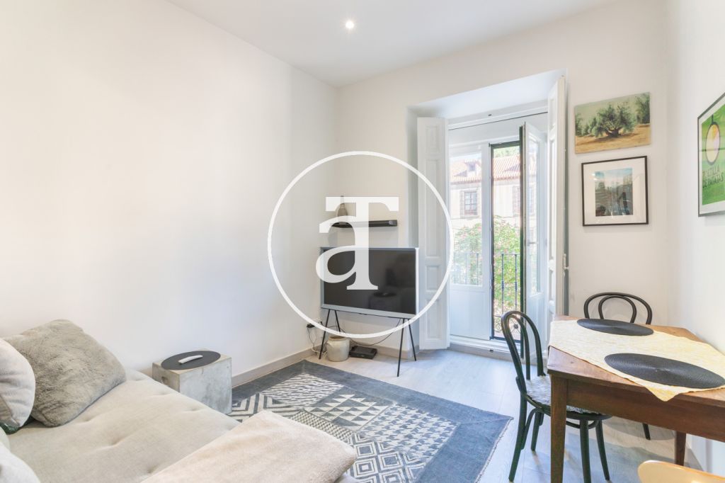 Piso de alquiler temporal de 1 habitación y 1 baño con balcón y vistas abiertas en Malasaña